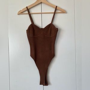 Say What Brown Ribbed Bodysuit